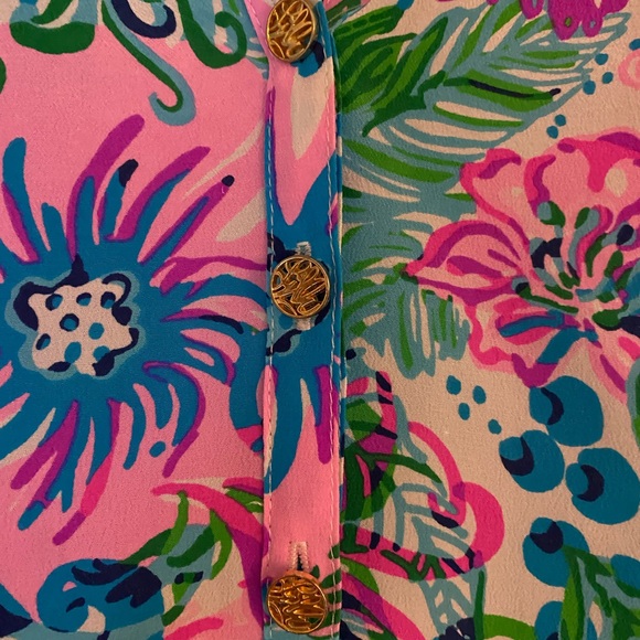 Authentic Lilly Pulitzer Elsa Silk Blouse, Mandevilla Baby Paradise Petals, XL - Picture 4 of 5